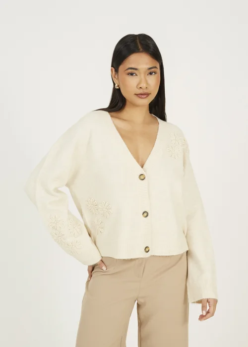 Brave Soul Stone Floral Embroidery V-Neck Cardigan - S Image 1
