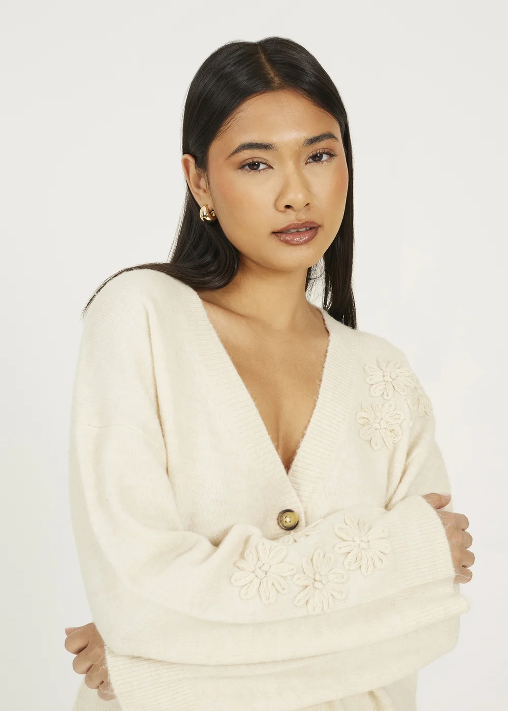 Brave Soul Stone Floral Embroidery V-Neck Cardigan - S Image 3