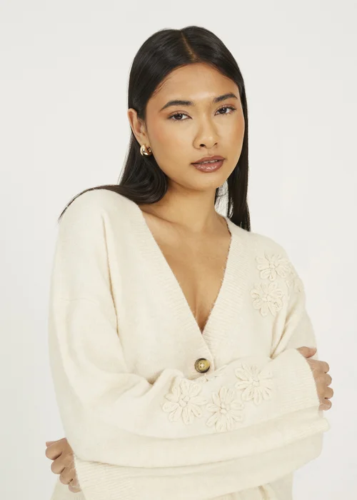 Brave Soul Stone Floral Embroidery V-Neck Cardigan - S Image 3