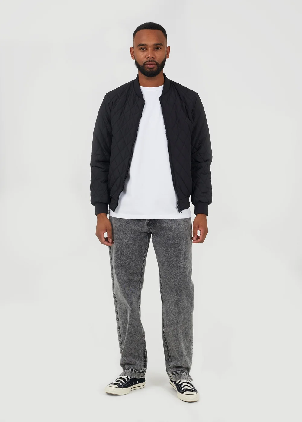 Brave Soul Black Diamond Quilted Bomber Jacket - M Image 4