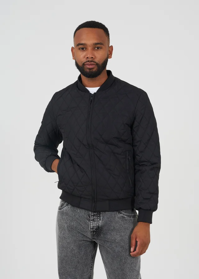Brave Soul Black Diamond Quilted Bomber Jacket