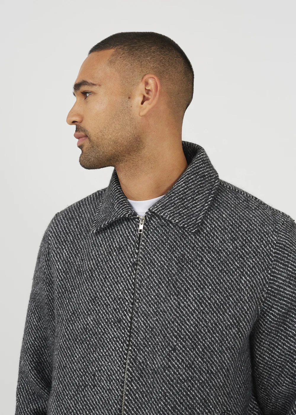 Brave Soul Grey Wool-Look Harrington Jacket - S Image 3