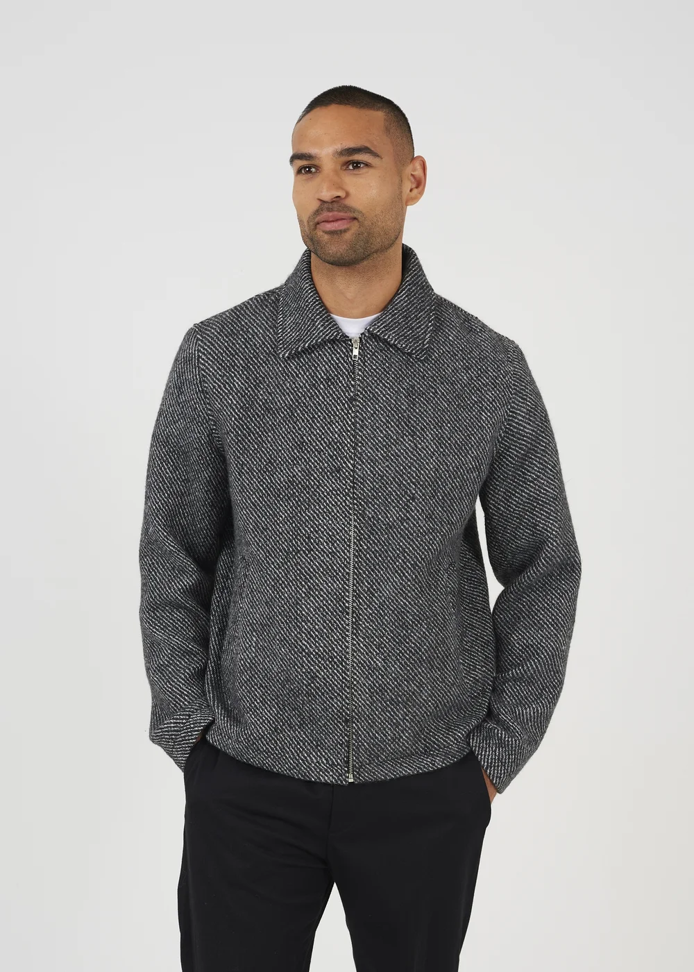 Brave Soul Grey Wool-Look Harrington Jacket - S Image 1