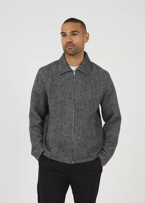 Brave Soul Grey Wool-Look Harrington Jacket - S Image 1