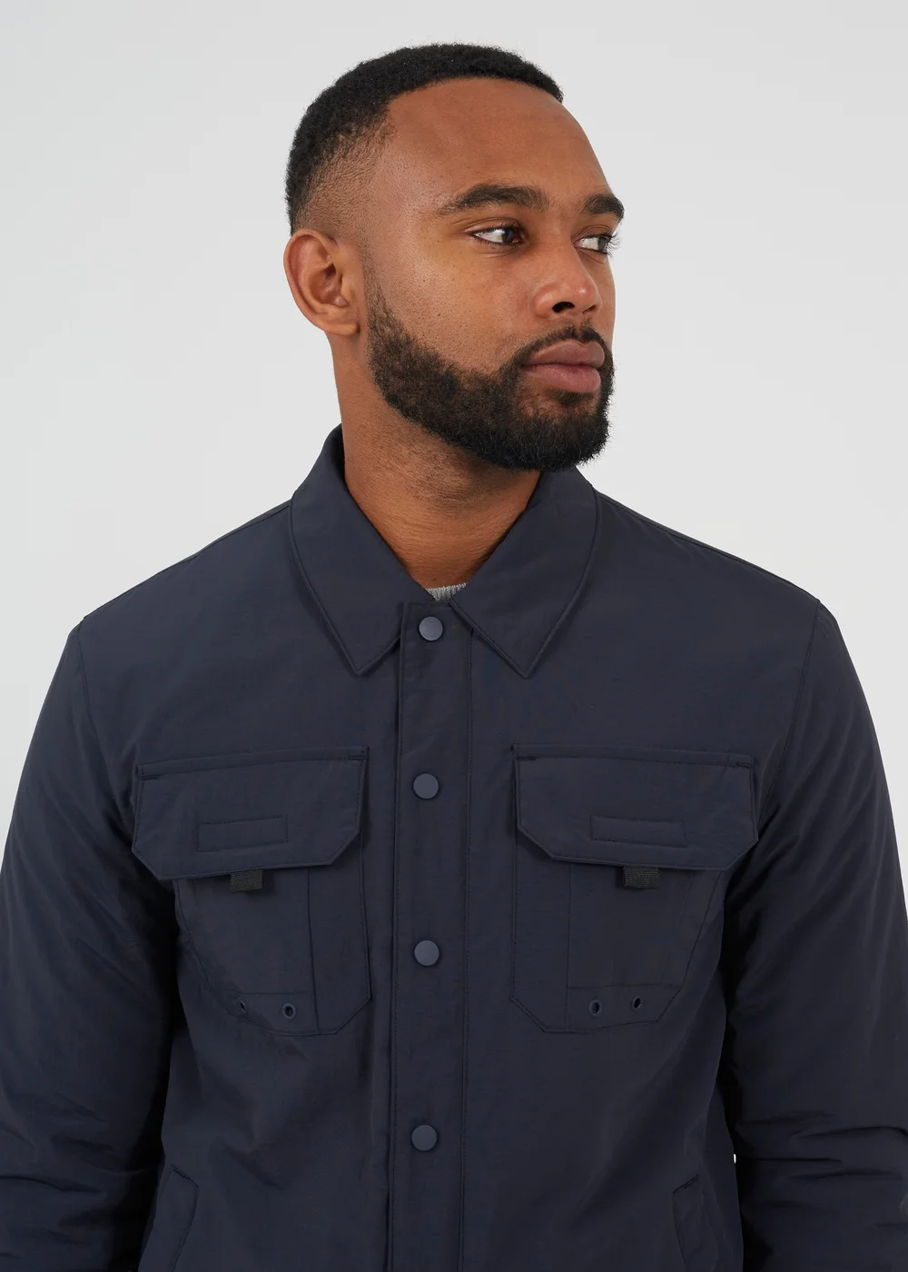 Brave Soul Navy Borg Lined Zip-Up Shacket - 2XL Image 3