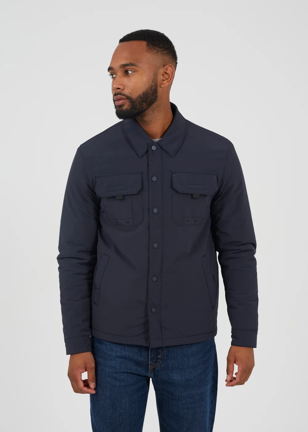 Brave Soul Navy Borg Lined Zip-Up Shacket - 2XL Image 1