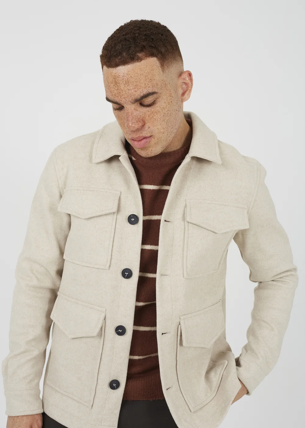Brave Soul Stone Wool-Look Four Pocket Shacket - M Image 3