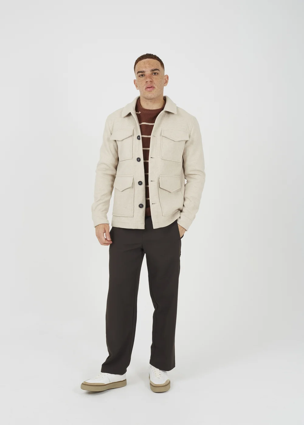 Brave Soul Stone Wool-Look Four Pocket Shacket - M Image 4