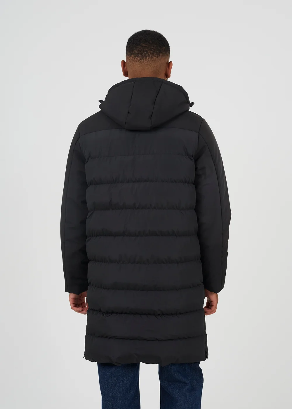 Brave Soul Black Padded Hooded Longline Jacket - S Image 2