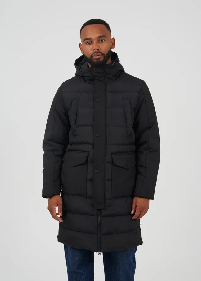 Brave Soul Black Padded Hooded Longline Jacket