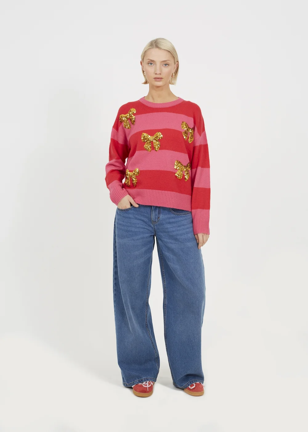 Brave Soul Red Stripe Sequin Detail Christmas Jumper - XL Image 4