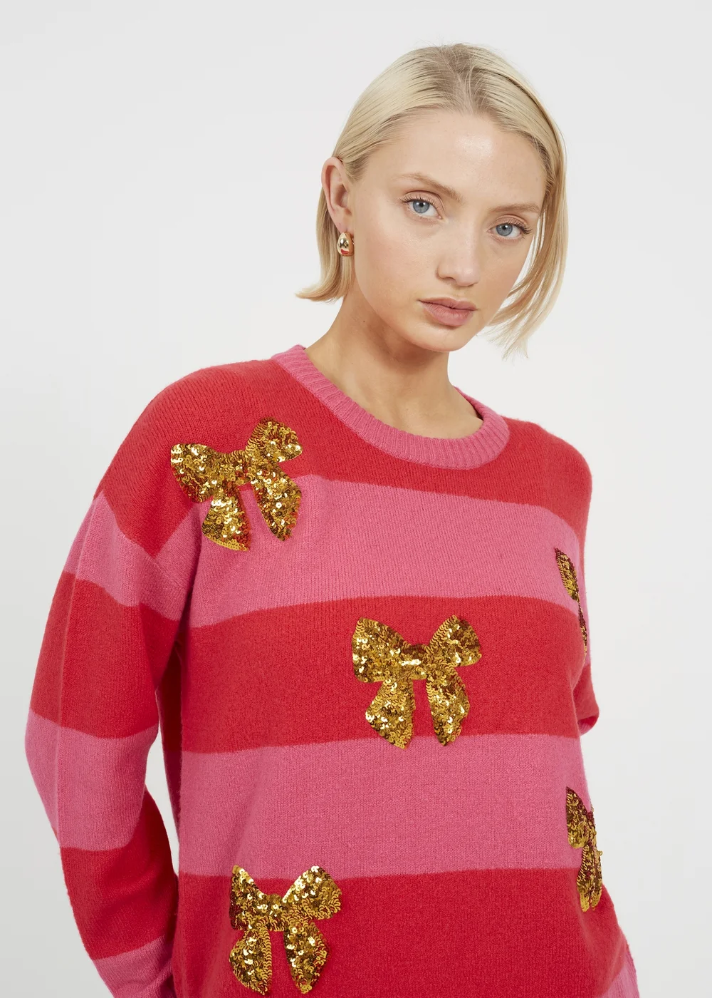 Brave Soul Red Stripe Sequin Detail Christmas Jumper - XL Image 3