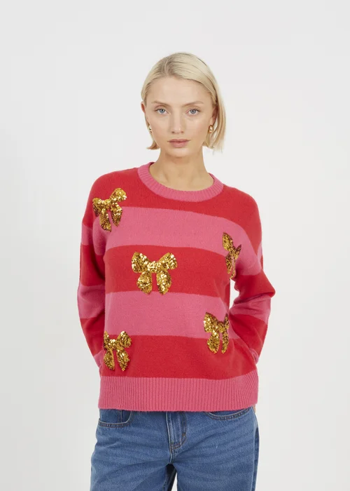 Brave Soul Red Stripe Sequin Detail Christmas Jumper - XL Image 1