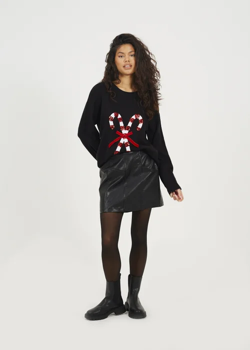 Brave Soul Black Crew Neck Sequin Graphic Christmas Jumper - XL Image 5