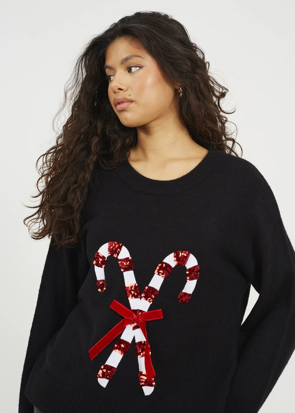 Brave Soul Black Crew Neck Sequin Graphic Christmas Jumper - XL Image 4