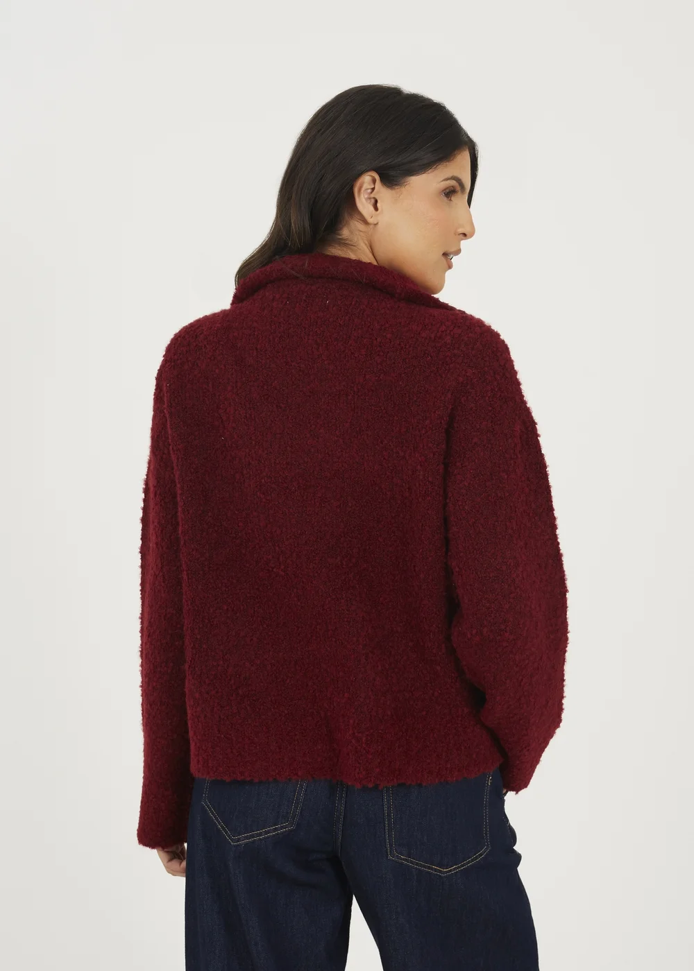 Brave Soul Burgundy Boucle Yarn Jumper With Zip Neck - M Image 2