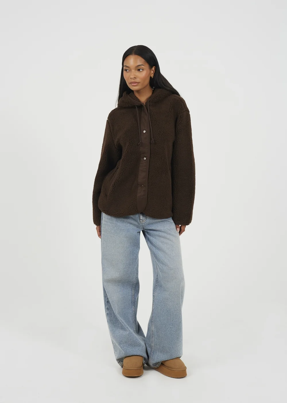 Brave Soul Chocolate Hooded Fleece Jacket - XS Image 4
