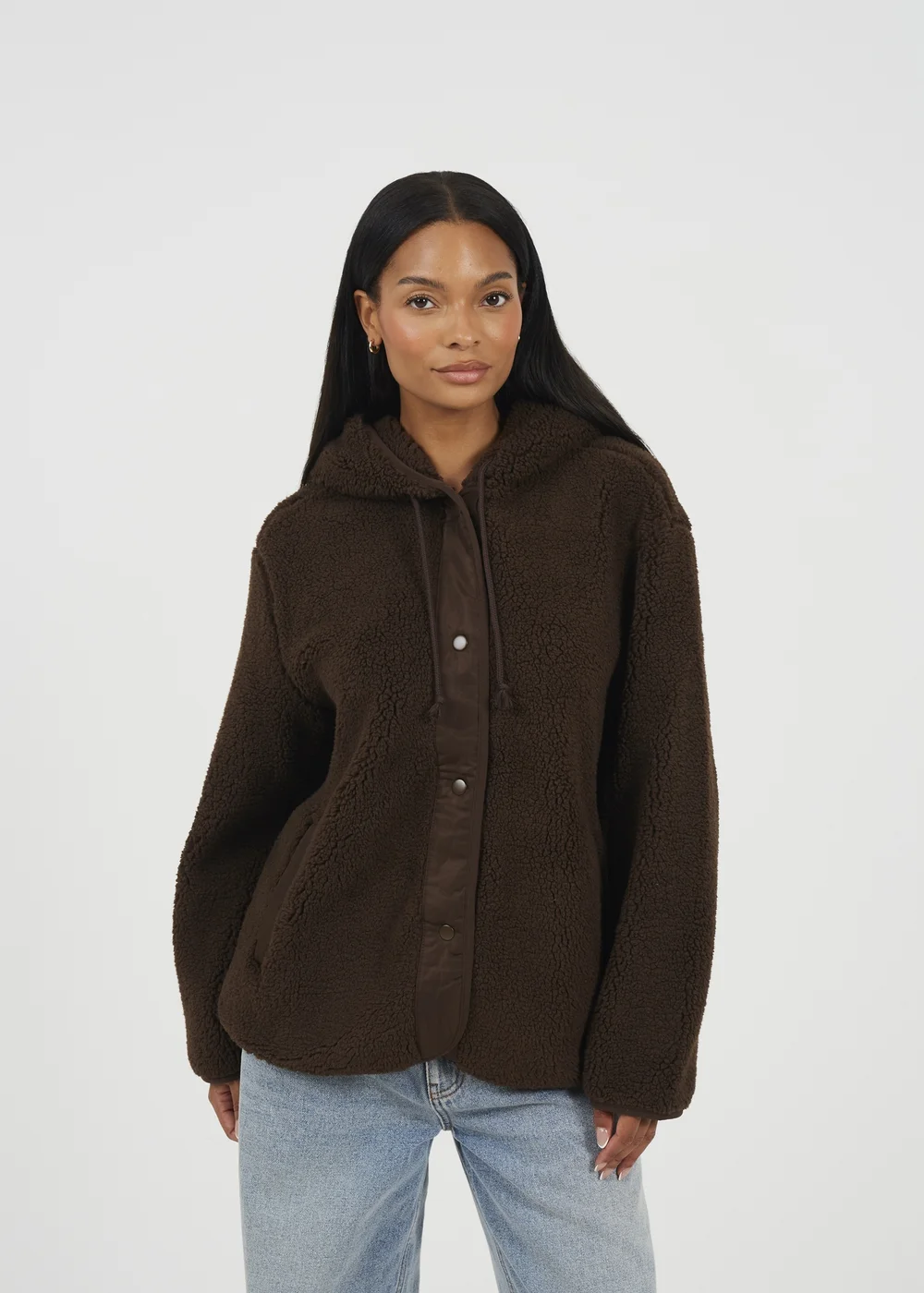 Brave Soul Chocolate Hooded Fleece Jacket - XS Image 1