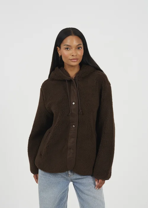 Brave Soul Chocolate Hooded Fleece Jacket - XS Image 1