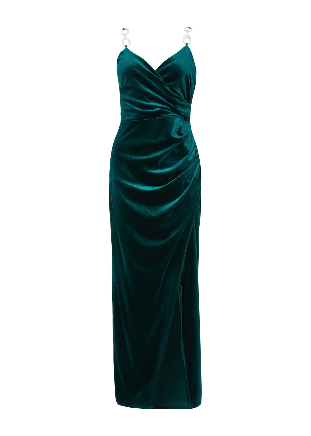quiz green velvet wrap dress Quiz Velvet Maxi Dress With Puff Sleeves In Green - 30% Off