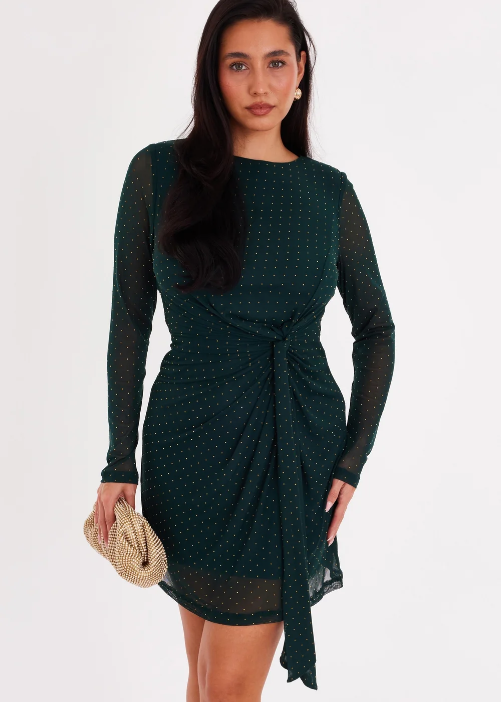 Quiz Green Diamante Mesh Mini Dress - 12 | Matalan Quiz Green Diamante Mesh Mini Dress - 12 | Matalan