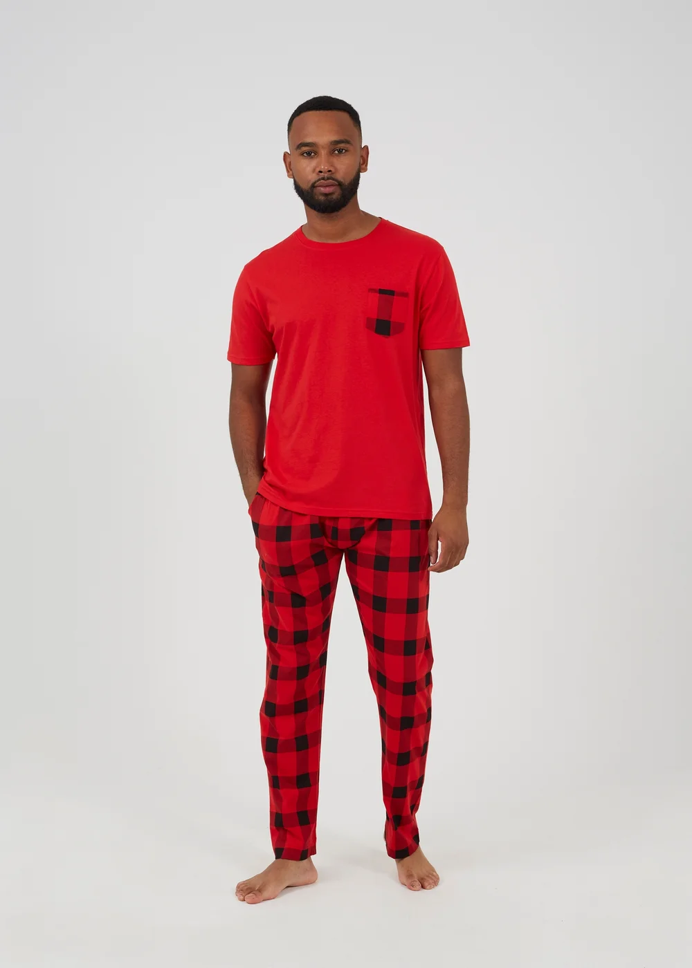 Brave Soul Red Check Print Christmas Loungewear Set - Extra Large Image 1