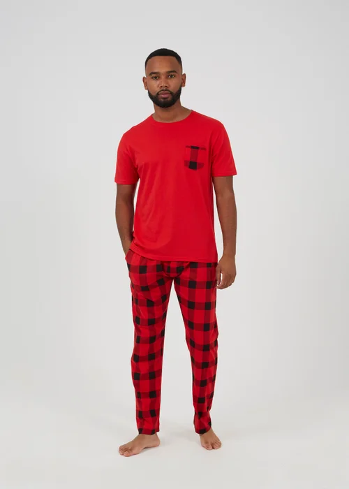 Brave Soul Red Check Print Christmas Loungewear Set - Extra Large Image 1
