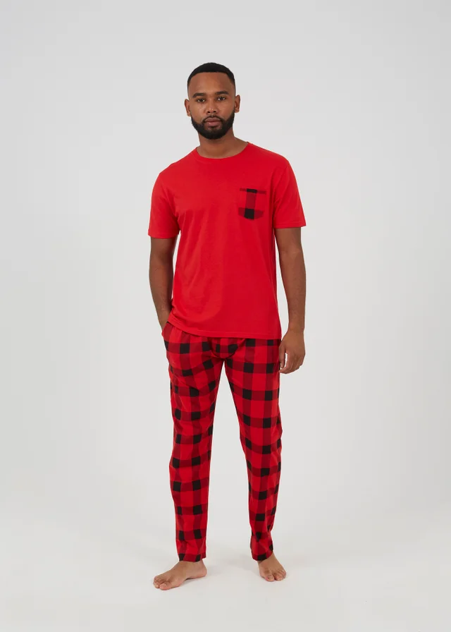 Brave Soul Red Check Print Christmas Loungewear Set