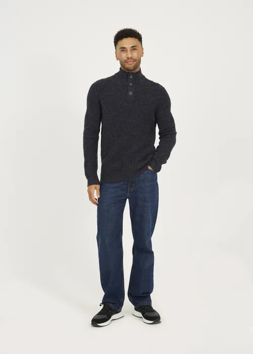 Brave Soul Navy Funnel Neck Jumper with Buttons - 2XL Image 4