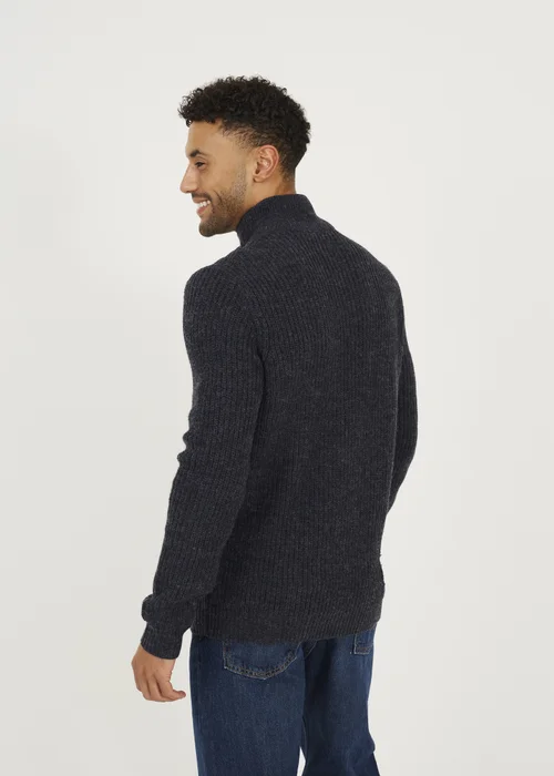 Brave Soul Navy Funnel Neck Jumper with Buttons - 2XL Image 2