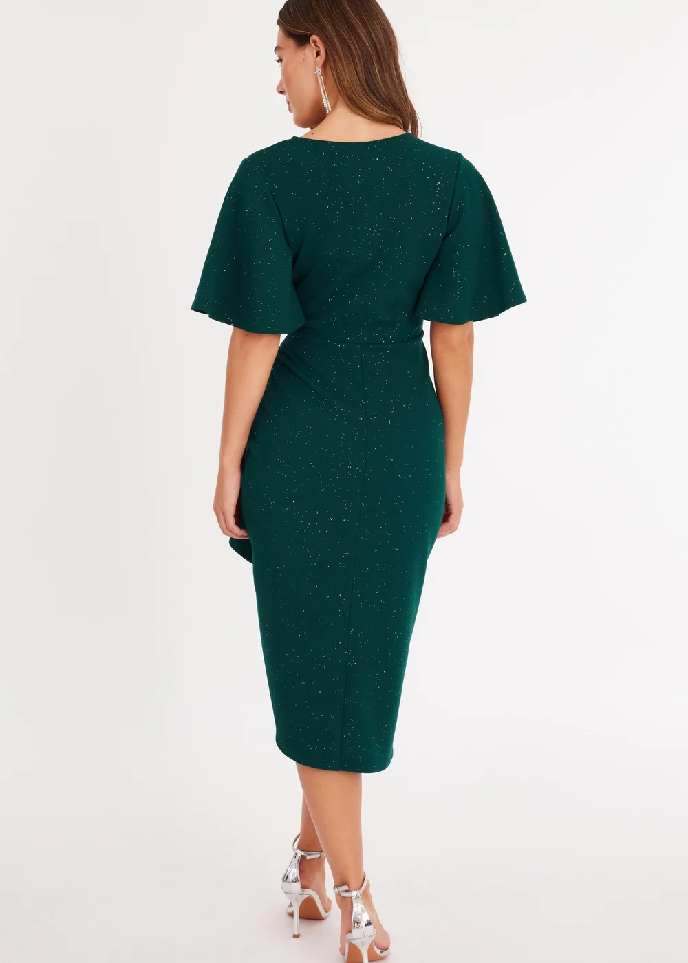 Quiz Green Glitter Ruched Midi Dress - 18 | Matalan Quiz Green Glitter Ruched Midi Dress - 18 | Matalan