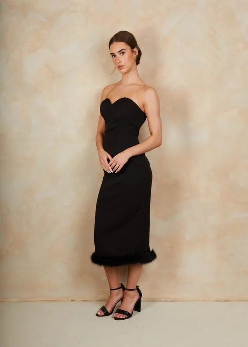 Chi Chi London Black Faux Feather Trim Midi Dress - 16 Image 1
