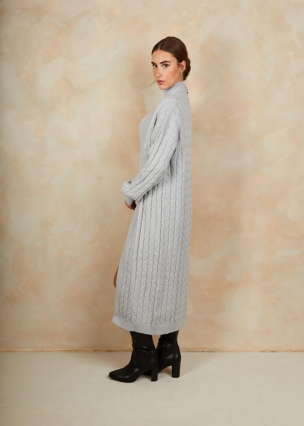 Chi Chi London Grey All-Over Knitted Cable Longline Cardigan - XS Image 3