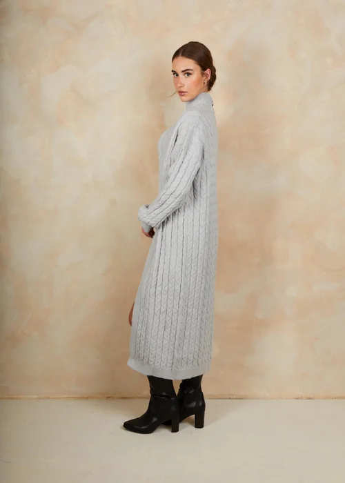 Chi Chi London Grey All-Over Knitted Cable Longline Cardigan - XS Image 3