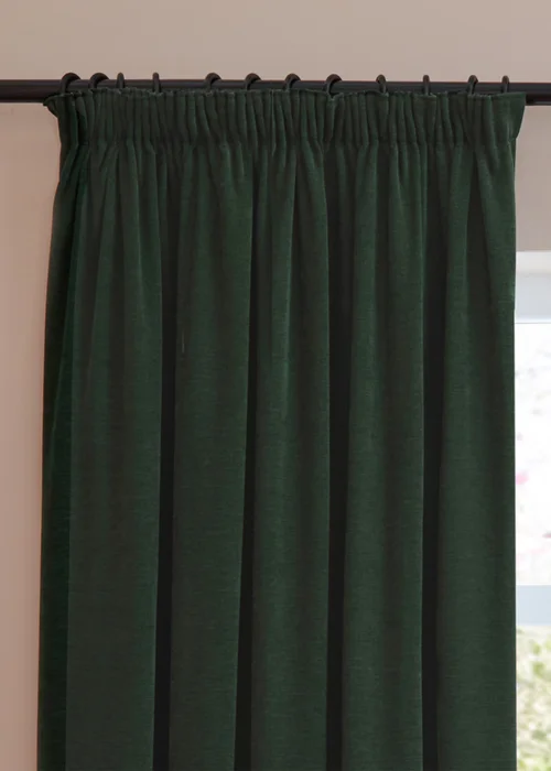 Furn Soft Chenille Blackout Pencil Pleat Curtain Pair Bottle Green - 46W X 54D (117x137cm Image 6