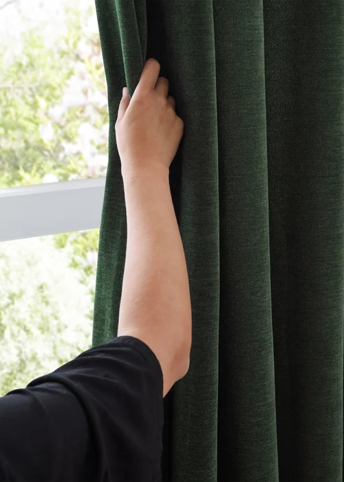 Furn Soft Chenille Blackout Pencil Pleat Curtain Pair Bottle Green - 46W X 54D (117x137cm Image 5