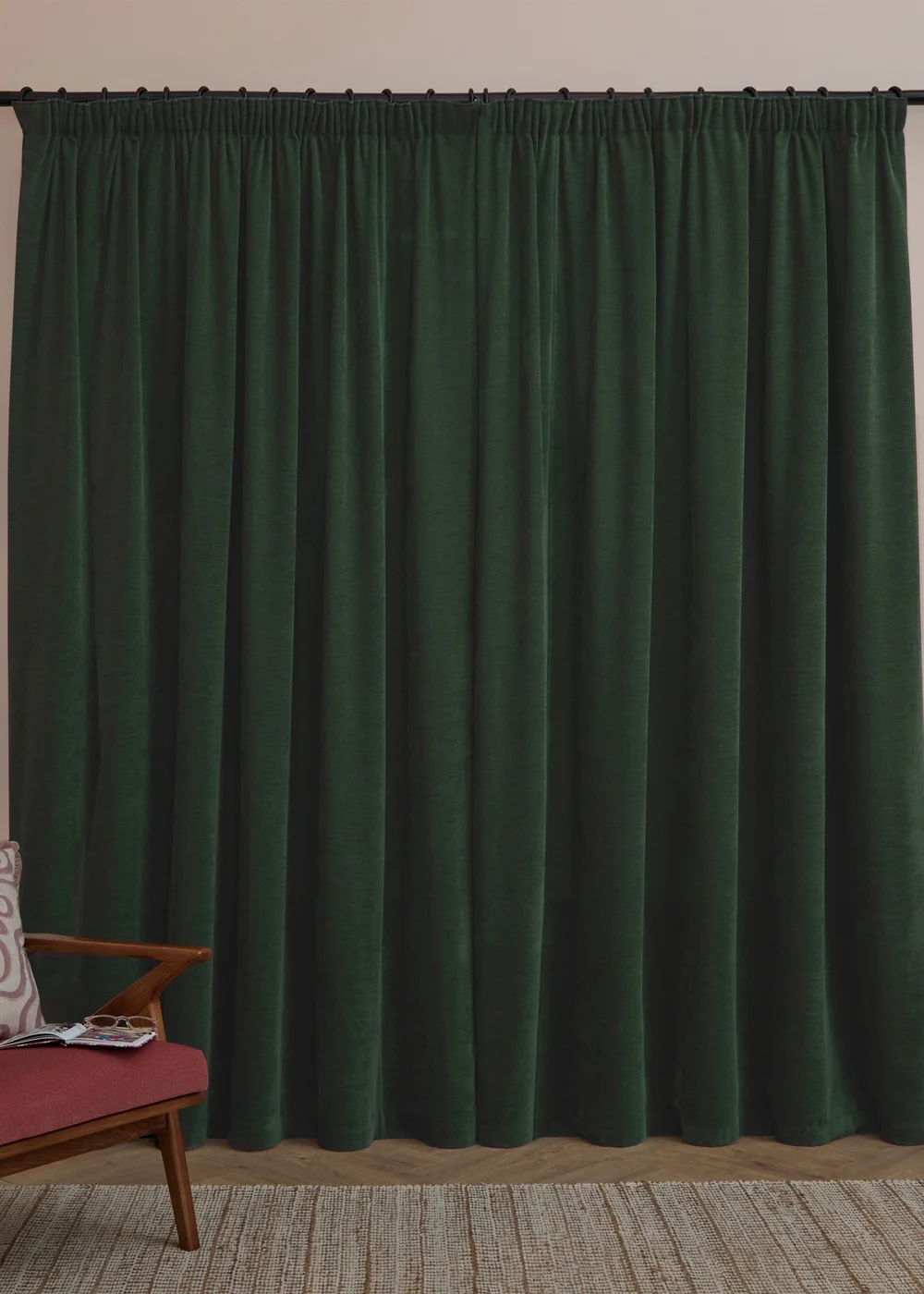 Furn Soft Chenille Blackout Pencil Pleat Curtain Pair Bottle Green - 46W X 54D (117x137cm Image 3