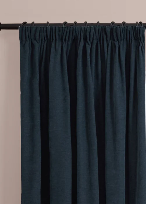 Furn Soft Chenille Blackout Pencil Pleat Curtain Pair Navy - 46W X 54D (117x137cm Image 6