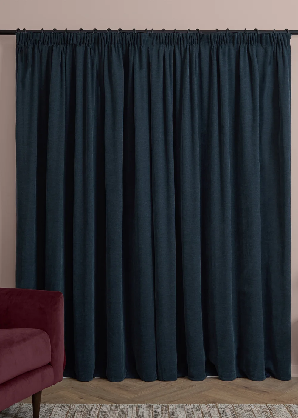 Furn Soft Chenille Blackout Pencil Pleat Curtain Pair Navy - 46W X 54D (117x137cm Image 3