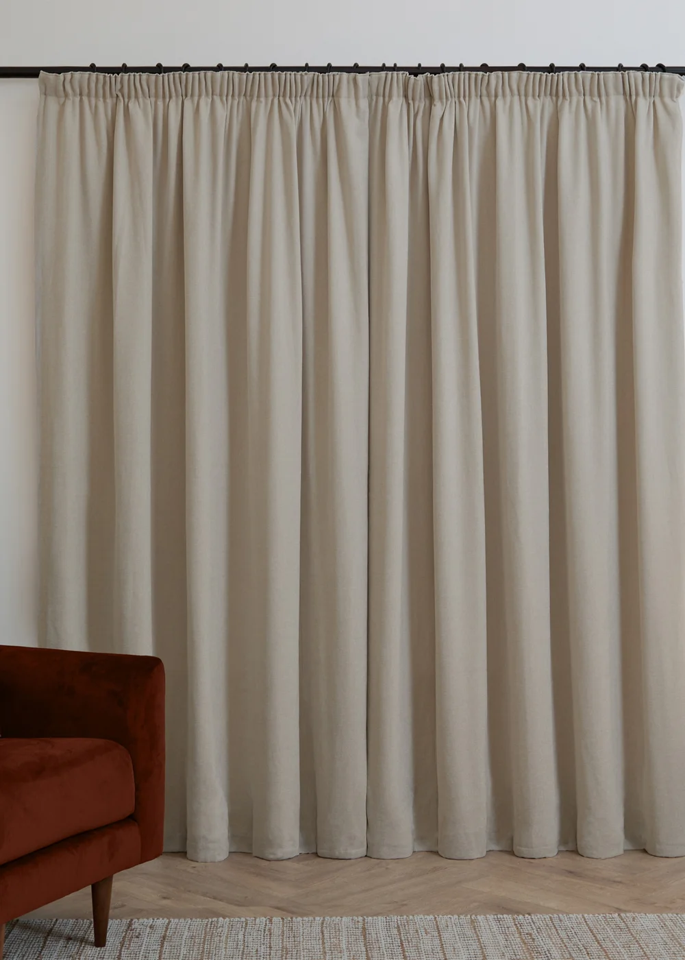 Furn Soft Chenille Blackout Pencil Pleat Curtain Pair Natural - 46W X 54D (117x137cm Image 3