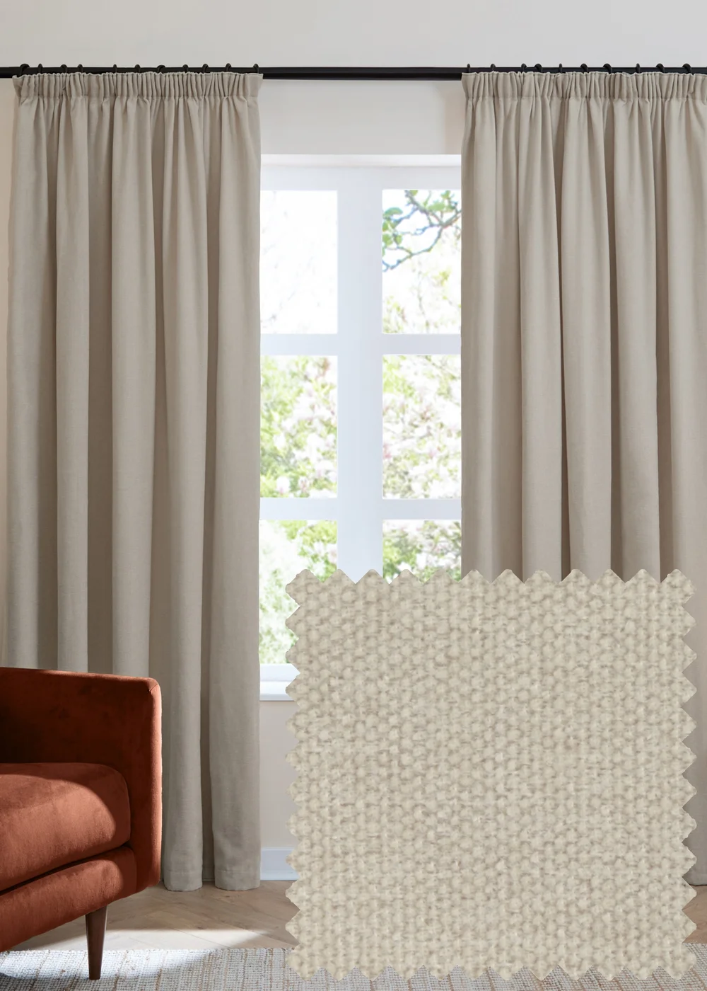 Furn Soft Chenille Blackout Pencil Pleat Curtain Pair Natural - 46W X 54D (117x137cm Image 1
