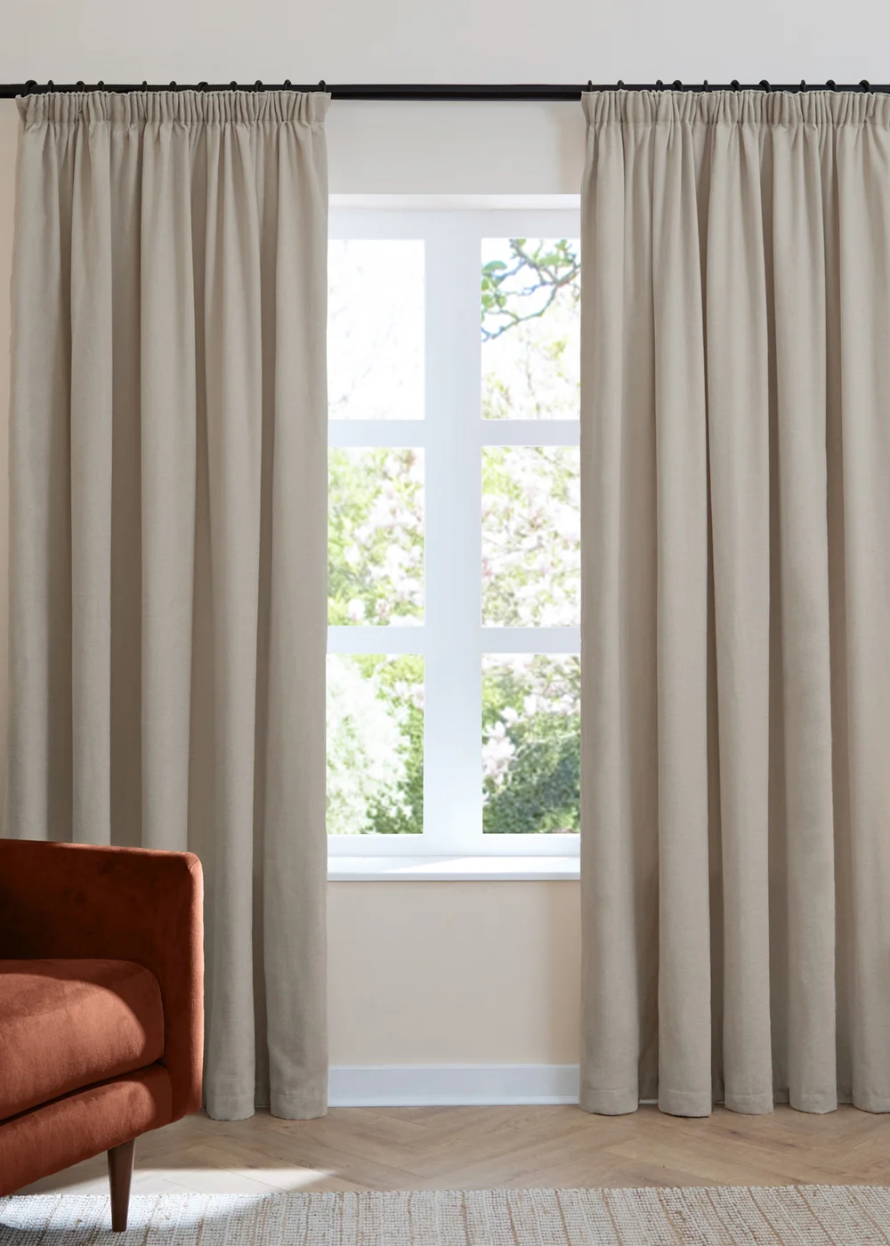 Furn Soft Chenille Blackout Pencil Pleat Curtain Pair Natural - 46W X 54D (117x137cm Image 2