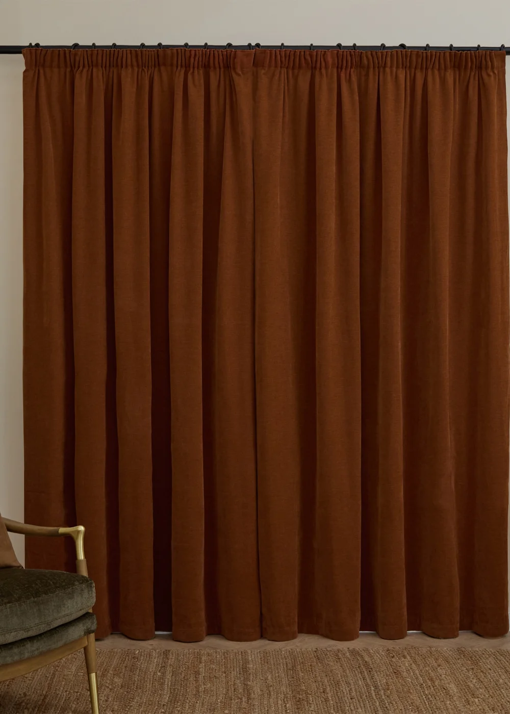 Furn Soft Chenille Blackout Pencil Pleat Curtain Pair Rust - 46W X 54D (117x137cm Image 3