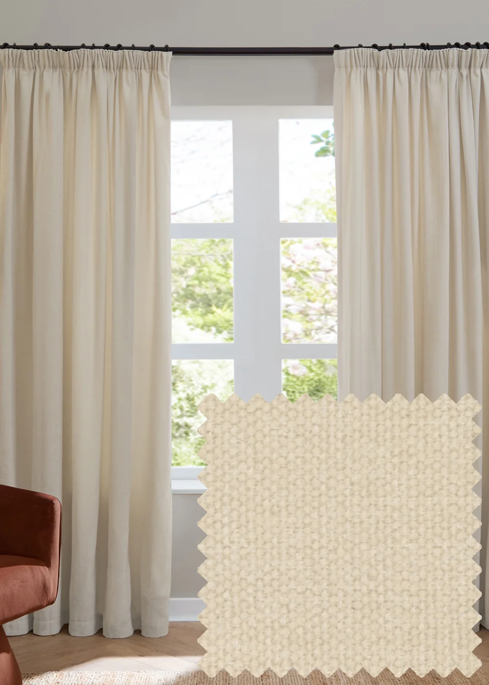 Furn Soft Chenille Blackout Pencil Pleat Curtain Pair Ecru - 46X X 72D (116x183cm) Image 1