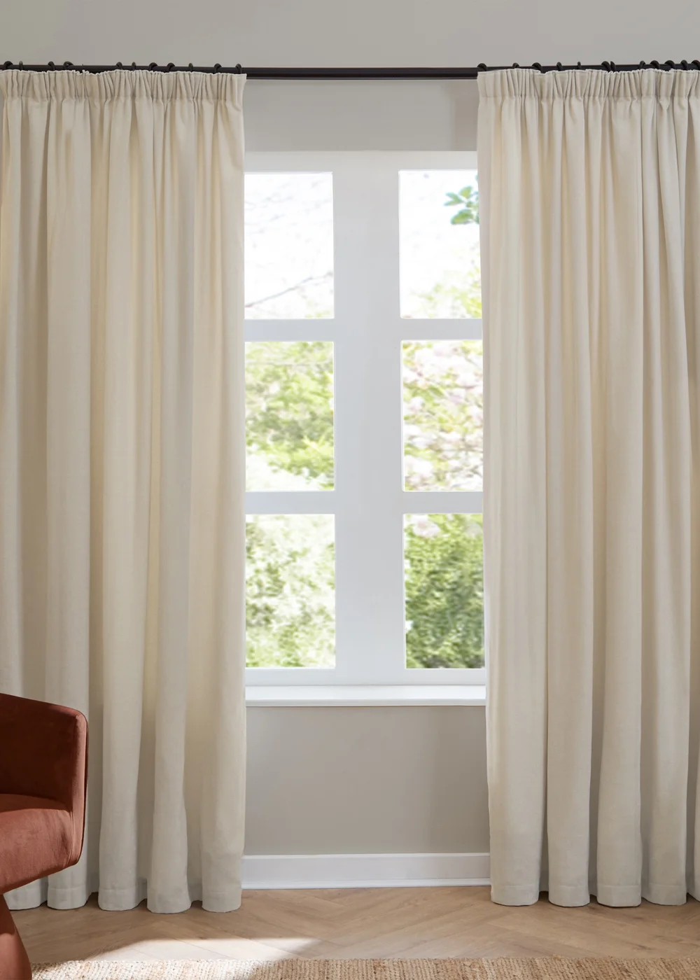 Furn Soft Chenille Blackout Pencil Pleat Curtain Pair Ecru - 46X X 72D (116x183cm) Image 2
