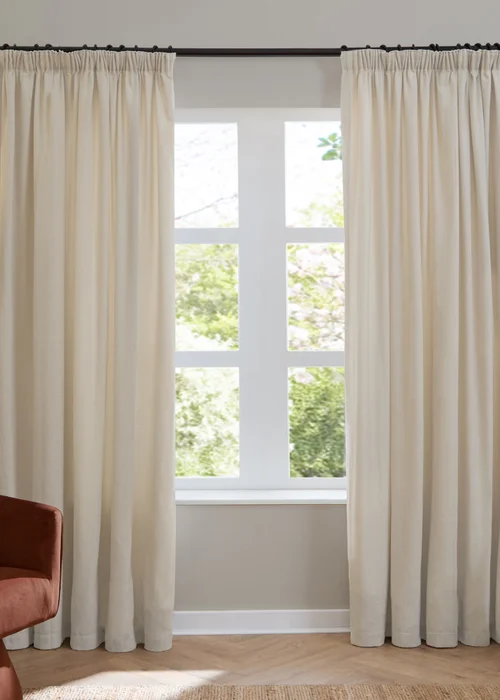 Furn Soft Chenille Blackout Pencil Pleat Curtain Pair Ecru - 46X X 72D (116x183cm) Image 2