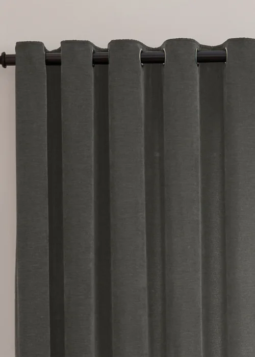 Furn Soft Chenille Blackout Eyelet Curtain Pair Charcoal Grey - 46W X 54D (117x137cm Image 6