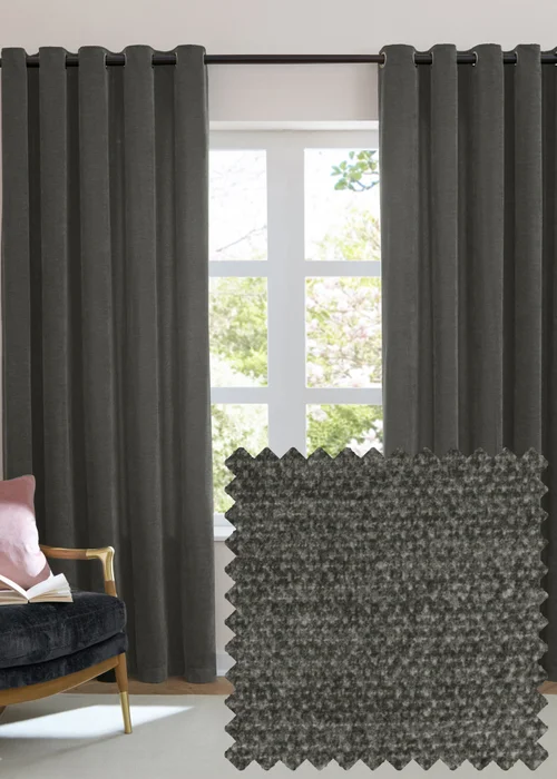 Furn Soft Chenille Blackout Eyelet Curtain Pair Charcoal Grey - 46W X 54D (117x137cm Image 1