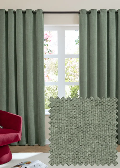 Furn Soft Chenille Blackout Eyelet Curtain Pair Green - 46W X 54D (117x137cm Image 1