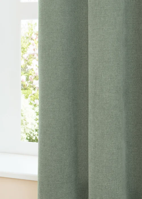 Furn Soft Chenille Blackout Eyelet Curtain Pair Green - 46W X 54D (117x137cm Image 4